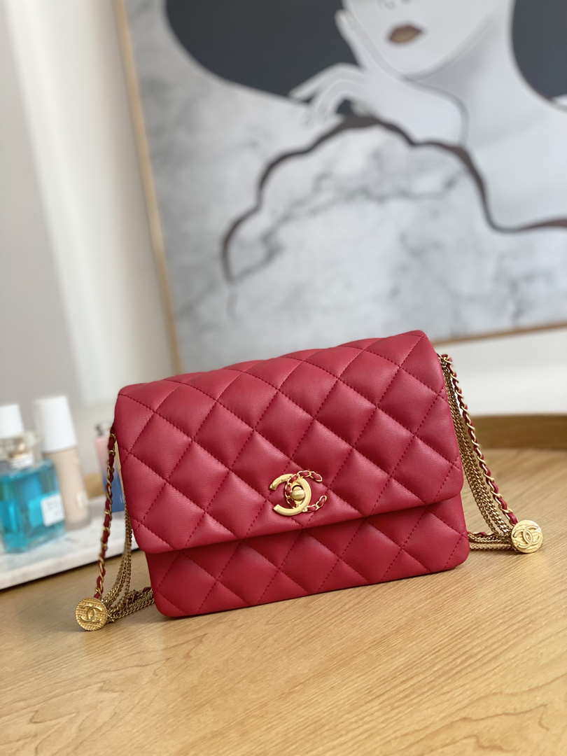 Chanel AS3378 MINI Flap Bag Lambskin Red - Default Title - View 1