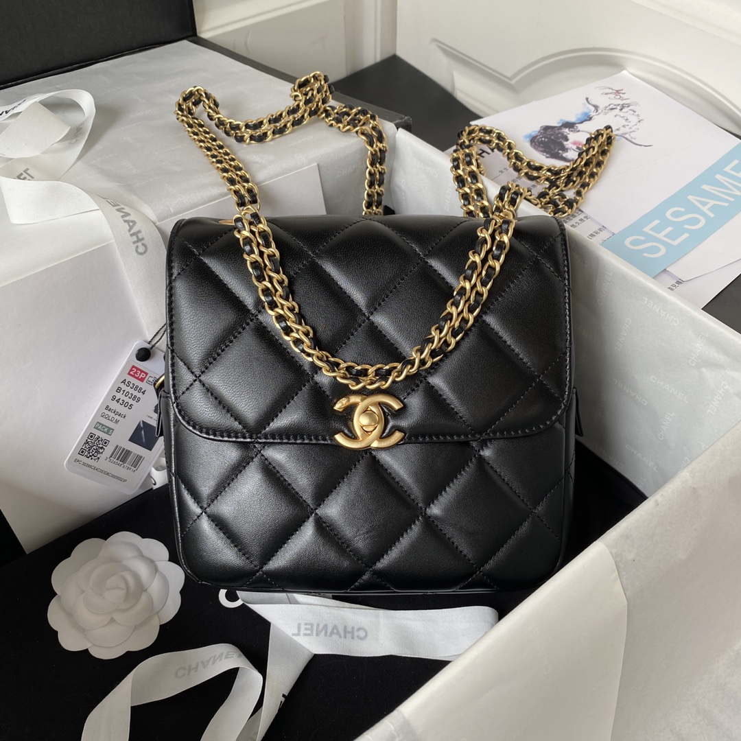 Chanel AS3384 Backpack Chain bag lambskin Black - Default Title - View 1