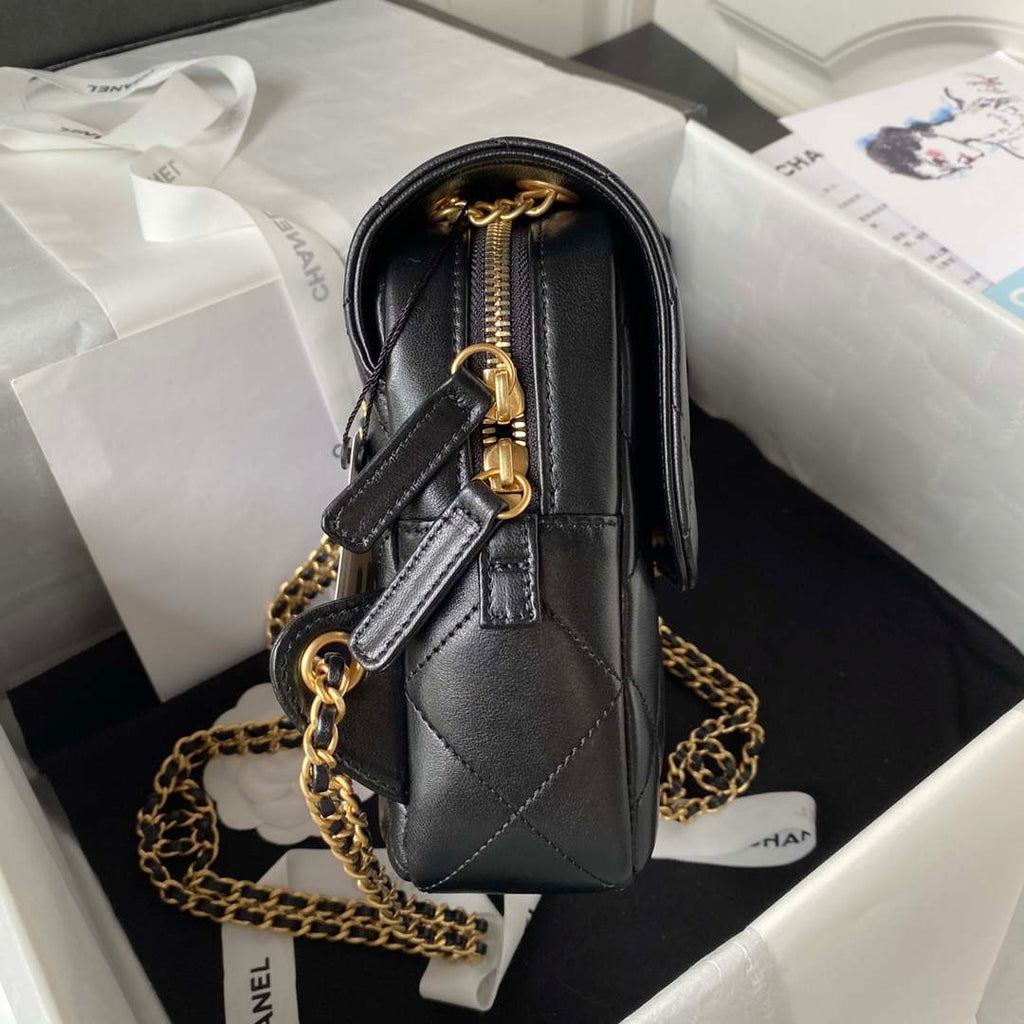 Chanel AS3384 Backpack Chain bag lambskin Black