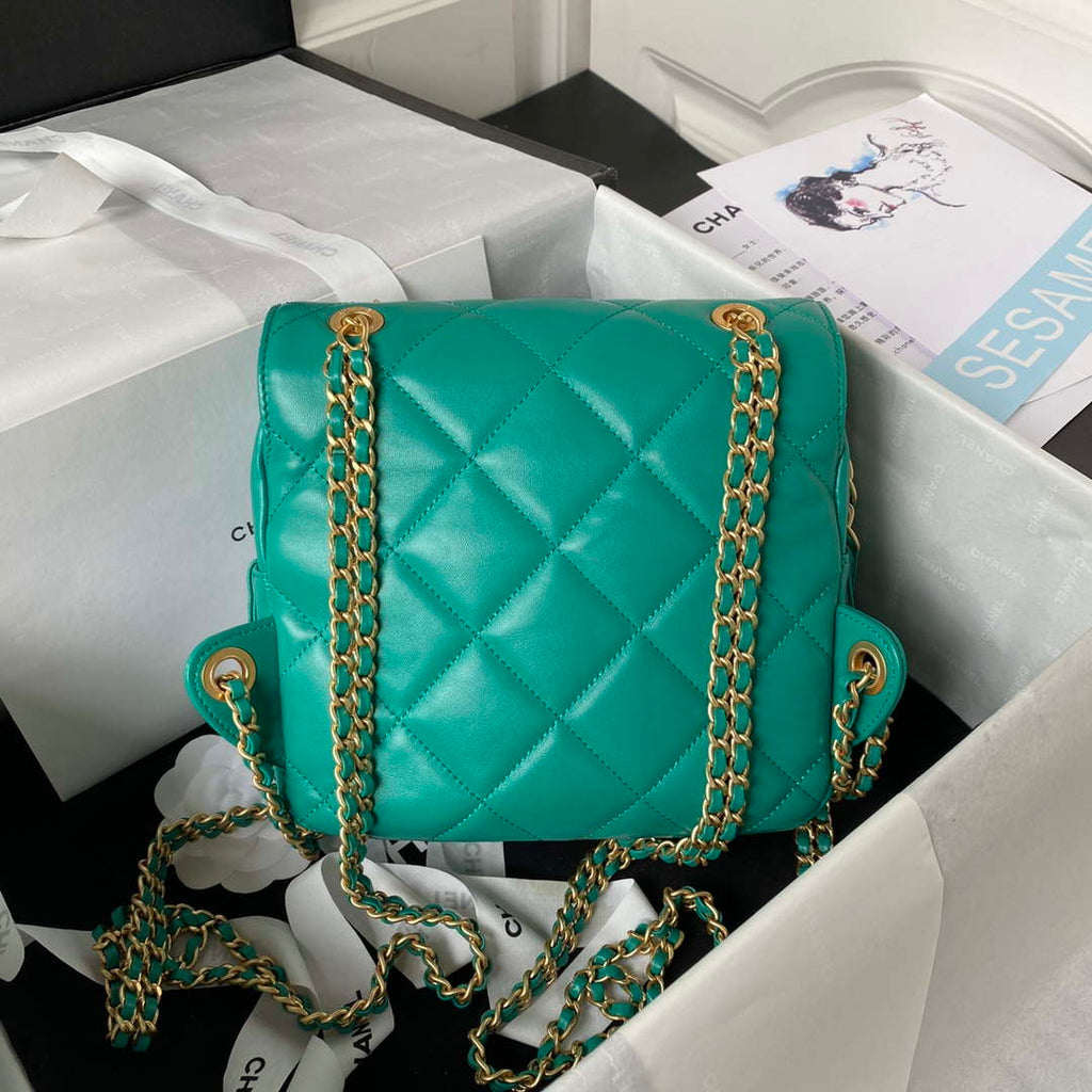 Chanel AS3384 Backpack Chain bag lambskin Green