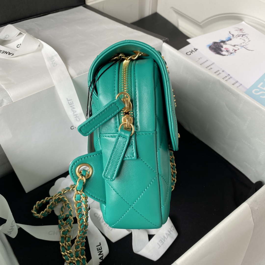 Chanel AS3384 Backpack Chain bag lambskin Green - Default Title - View 5