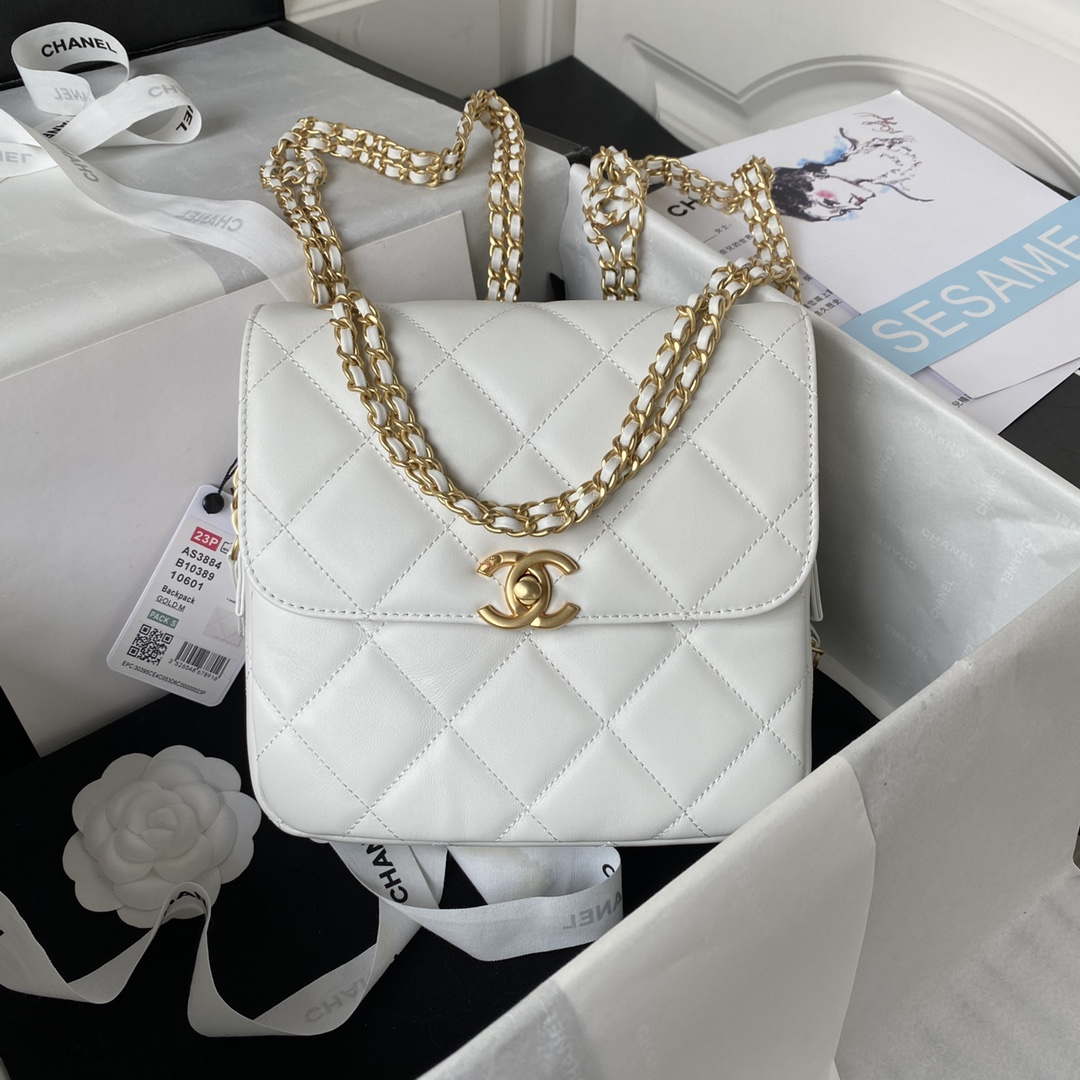 Chanel AS3384 Backpack Chain bag lambskin White - Default Title - View 1