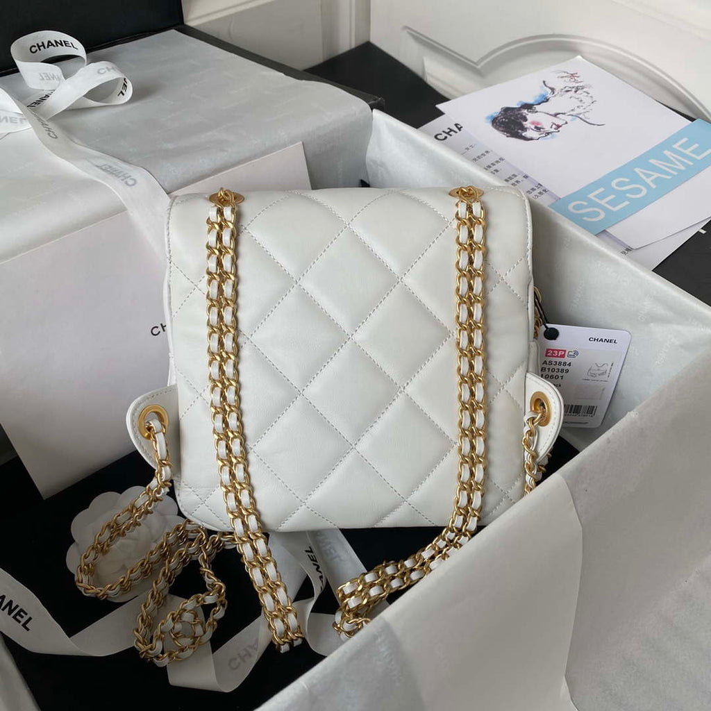 Chanel AS3384 Backpack Chain bag lambskin White