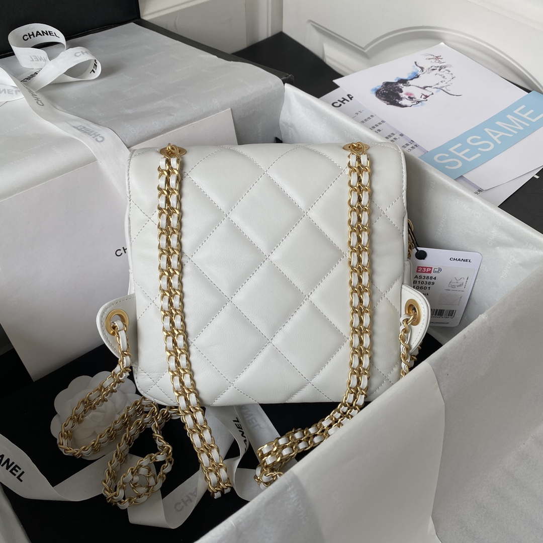Chanel AS3384 Backpack Chain bag lambskin White