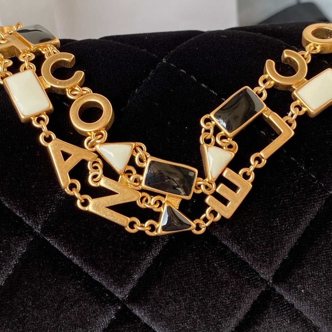 Chanel AS3432 Small Flap Bag Velvet Enamel & Gold-Tone Metal Black