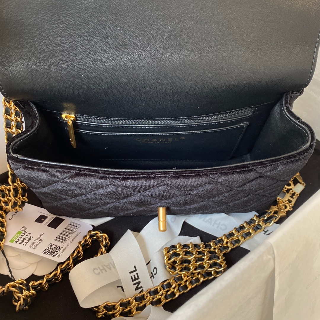Chanel AS3432 Small Flap Bag Velvet Enamel & Gold-Tone Metal Black - Default Title - View 7