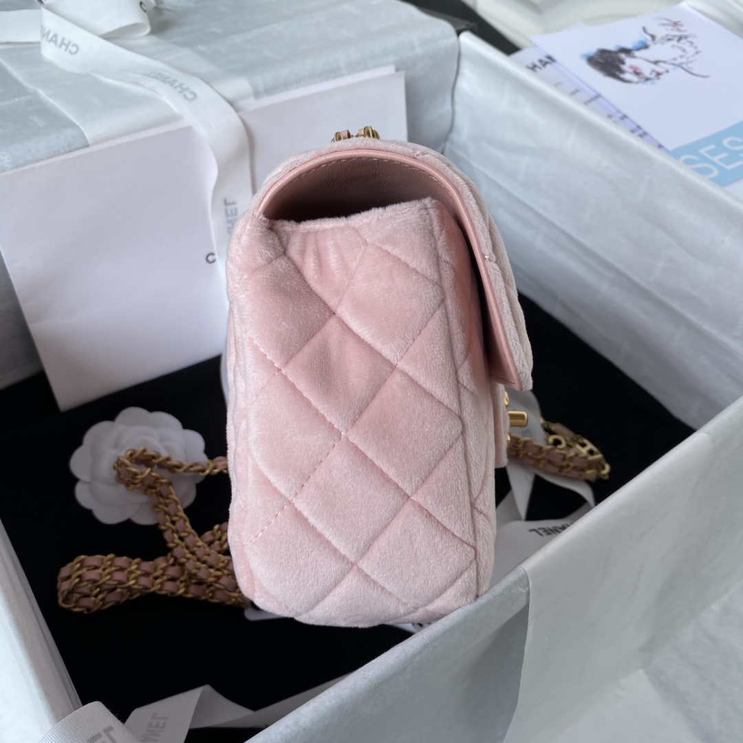 Chanel AS3432 Small Flap Bag Velvet Enamel & Gold-Tone Metal Pink - Default Title - View 5