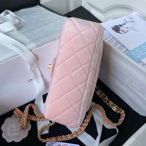 Chanel AS3432 Small Flap Bag Velvet Enamel & Gold-Tone Metal Pink - Default Title - View 6
