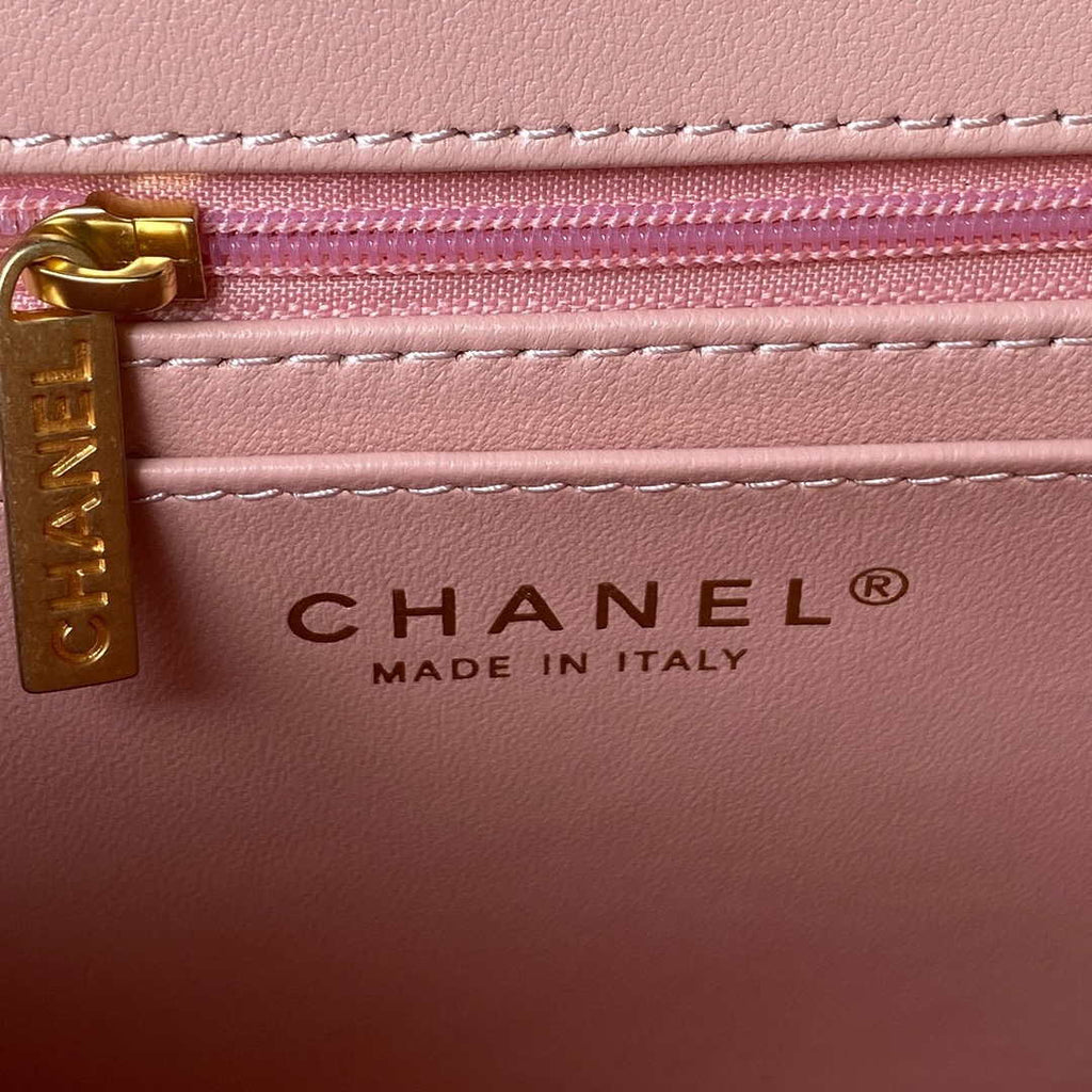 Chanel AS3432 Small Flap Bag Velvet Enamel & Gold-Tone Metal Pink