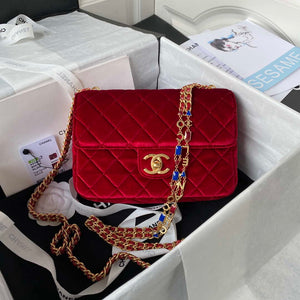 Chanel AS3432 Small Flap Bag Velvet Enamel & Gold-Tone Metal Wine Red - Default Title - View 1
