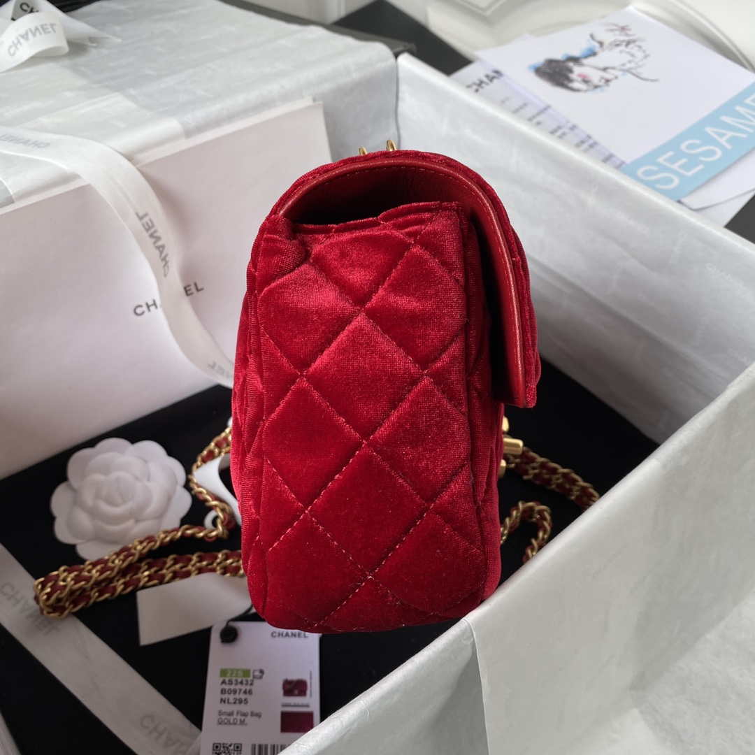 Chanel AS3432 Small Flap Bag Velvet Enamel & Gold-Tone Metal Wine Red - Default Title - View 5