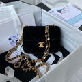 Chanel AS3442 Mini Flap Bag Velvet Enamel & Gold-Tone Metal Black - Default Title - View 1