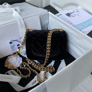 Chanel AS3442 Mini Flap Bag Velvet Enamel & Gold-Tone Metal Black - Default Title - View 2