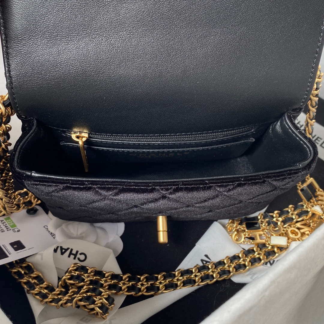 Chanel AS3442 Mini Flap Bag Velvet Enamel & Gold-Tone Metal Black
