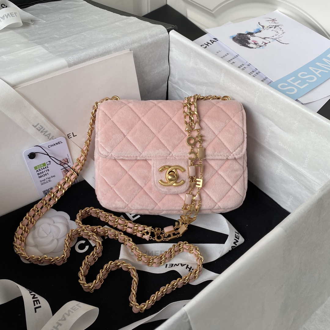 Chanel AS3442 Mini Flap Bag Velvet Enamel & Gold-Tone Metal Pink - Default Title - View 1