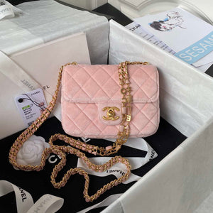 Chanel AS3442 Mini Flap Bag Velvet Enamel & Gold-Tone Metal Pink - Default Title - View 1
