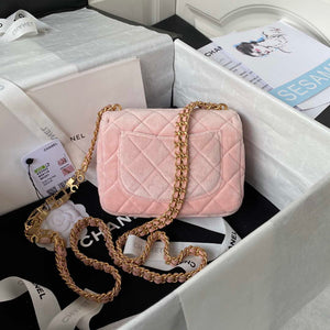 Chanel AS3442 Mini Flap Bag Velvet Enamel & Gold-Tone Metal Pink - Default Title - View 2