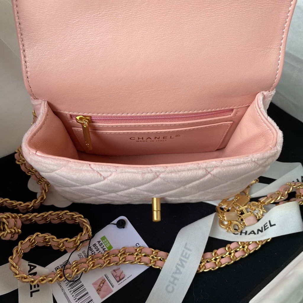 Chanel AS3442 Mini Flap Bag Velvet Enamel & Gold-Tone Metal Pink