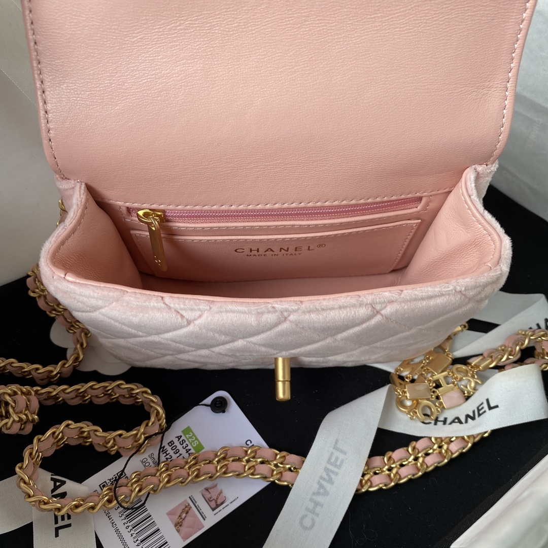 Chanel AS3442 Mini Flap Bag Velvet Enamel & Gold-Tone Metal Pink - Default Title - View 7