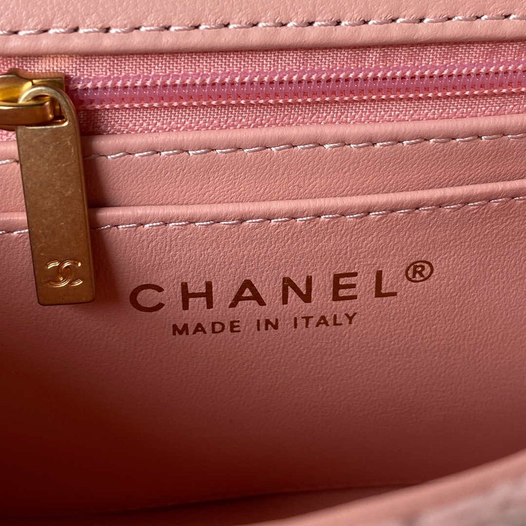 Chanel AS3442 Mini Flap Bag Velvet Enamel & Gold-Tone Metal Pink