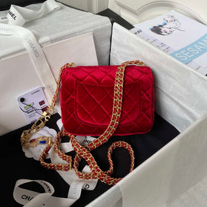 Chanel AS3442 Mini Flap Bag Velvet Enamel & Gold-Tone Metal Wine Red - Default Title - View 2
