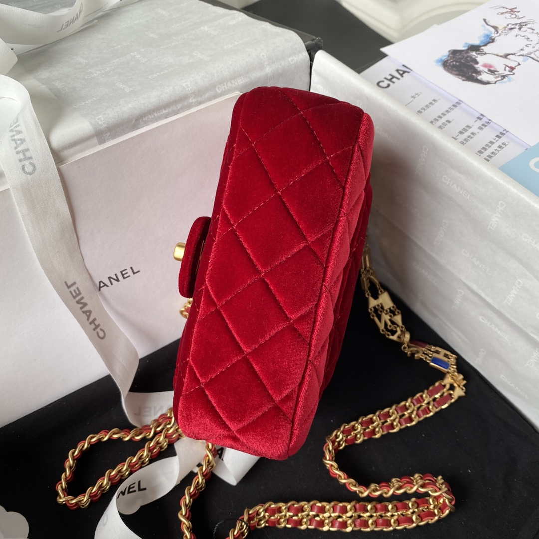 Chanel AS3442 Mini Flap Bag Velvet Enamel & Gold-Tone Metal Wine Red - Default Title - View 6