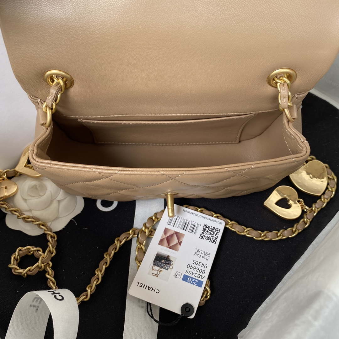 Chanel AS3456 Mini Flap Bag Lambskin & Gold-Tone Metal Apricot - Default Title - View 7