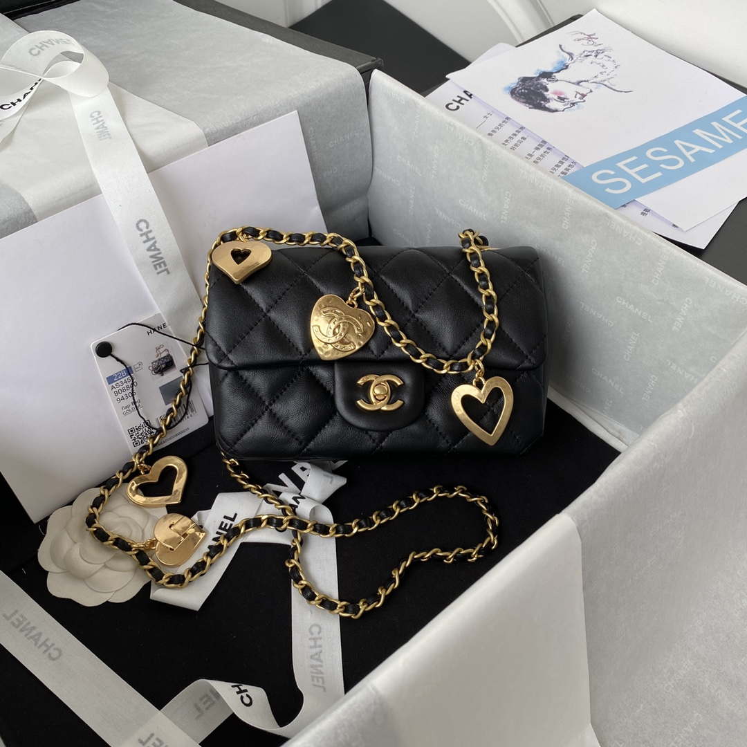Chanel AS3456 Mini Flap Bag Lambskin & Gold-Tone Metal Black - Default Title - View 1