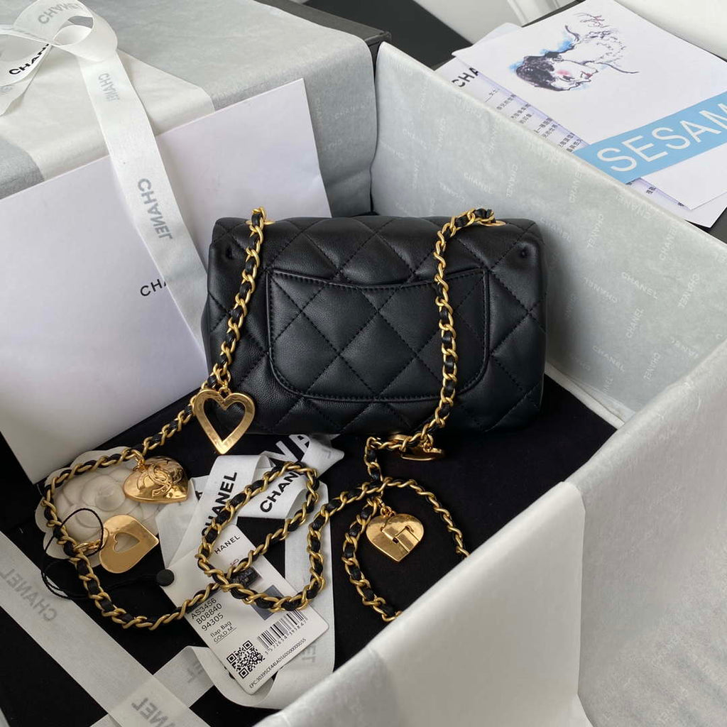Chanel AS3456 Mini Flap Bag Lambskin & Gold-Tone Metal Black