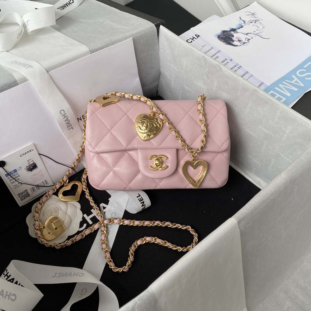 Chanel AS3456 Mini Flap Bag Lambskin & Gold-Tone Metal Pink - Default Title - View 1
