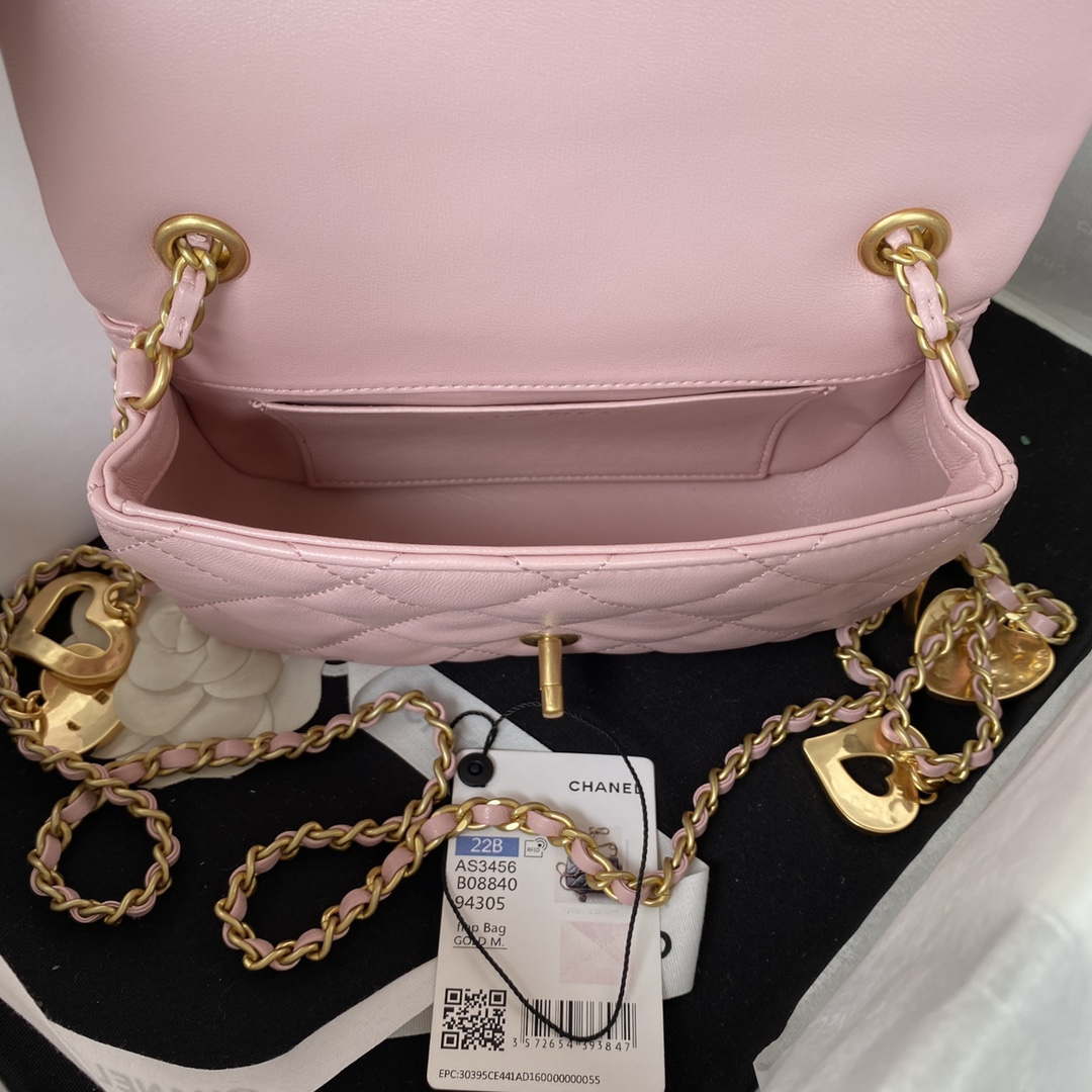 Chanel AS3456 Mini Flap Bag Lambskin & Gold-Tone Metal Pink - Default Title - View 7