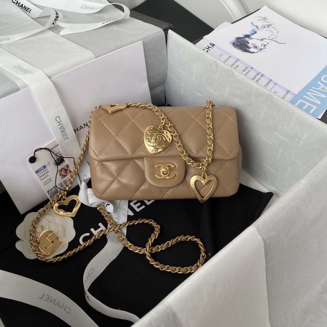 Chanel AS3456 Mini Flap Bag Lambskin & Gold-Tone Metal Apricot - Default Title - View 1