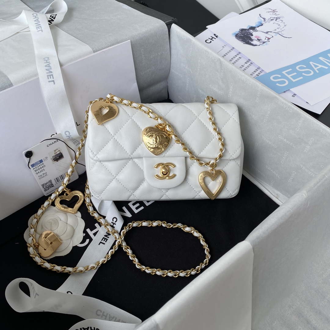 Chanel AS3456 Mini Flap Bag Lambskin & Gold-Tone Metal White - Default Title - View 1