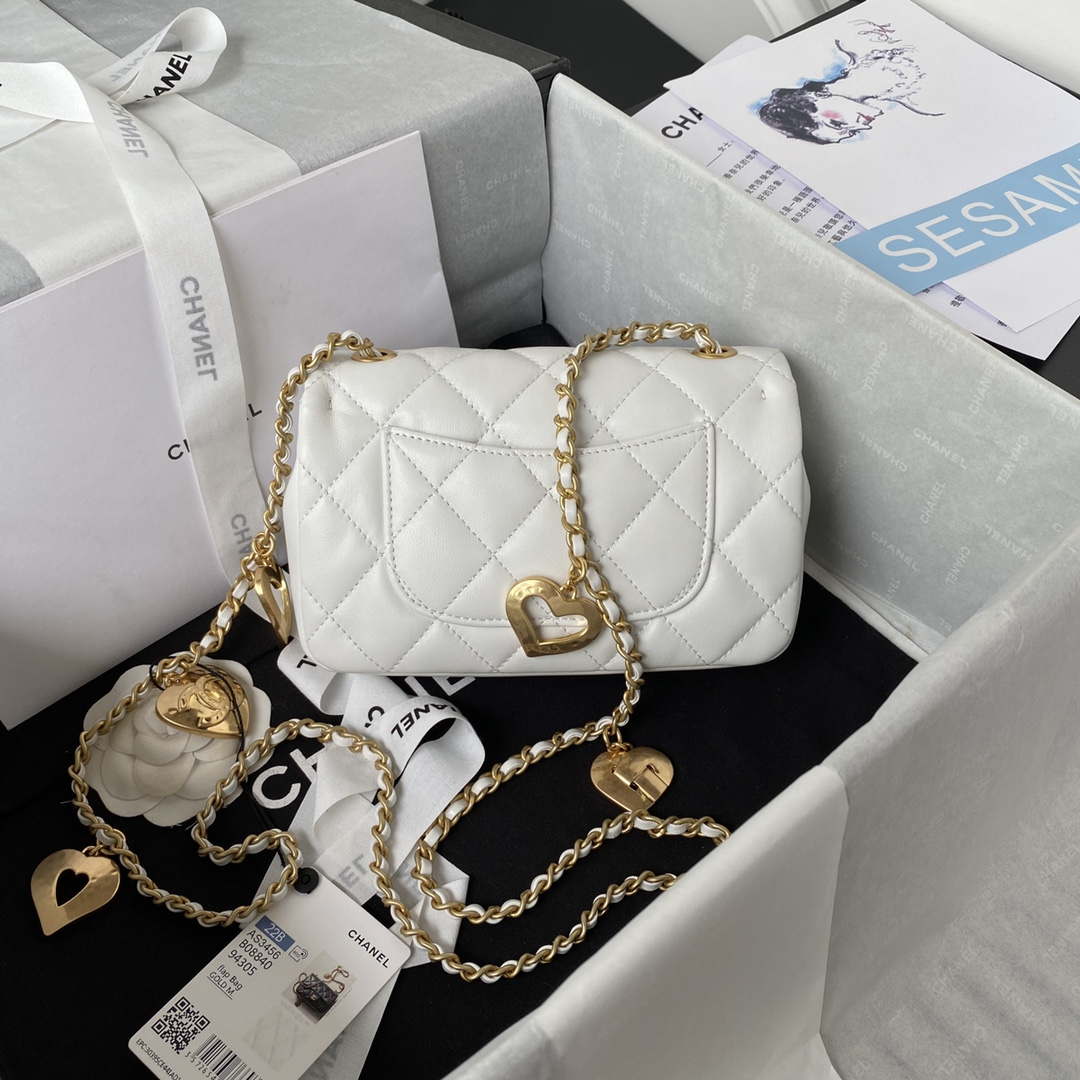 Chanel AS3456 Mini Flap Bag Lambskin & Gold-Tone Metal White - Default Title - View 2
