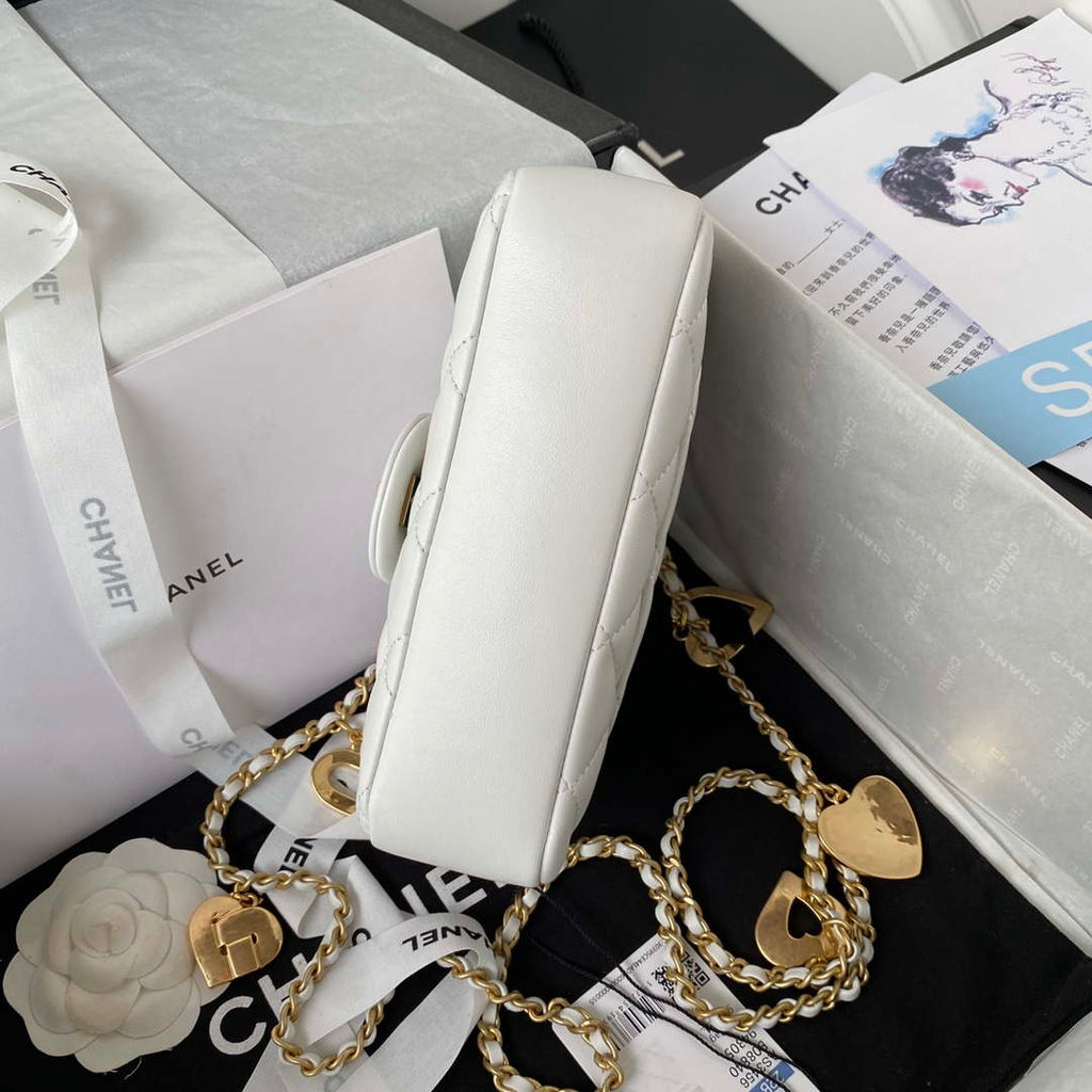 Chanel AS3456 Mini Flap Bag Lambskin & Gold-Tone Metal White