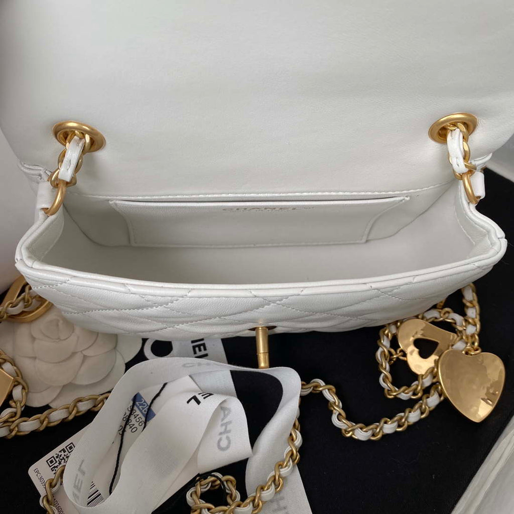 Chanel AS3456 Mini Flap Bag Lambskin & Gold-Tone Metal White