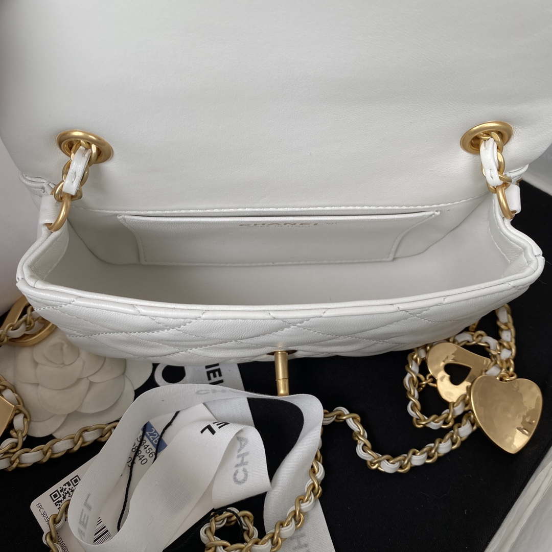 Chanel AS3456 Mini Flap Bag Lambskin & Gold-Tone Metal White - Default Title - View 7