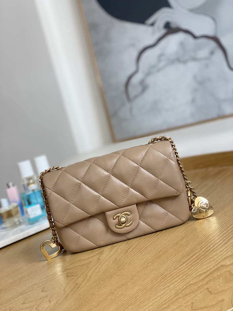 Chanel AS3457 Mini Flap Bag Lambskin & Gold-Tone Metal Apricot - Default Title - View 1