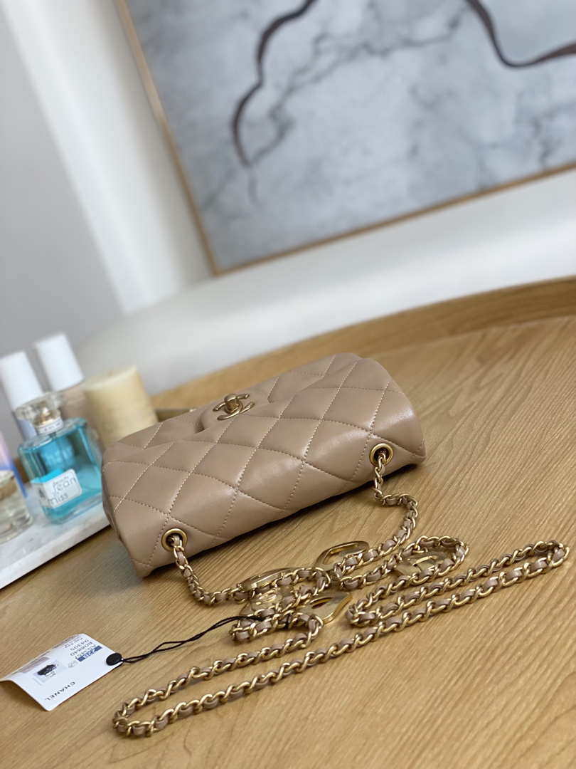 Chanel AS3457 Mini Flap Bag Lambskin & Gold-Tone Metal Apricot - Default Title - View 5