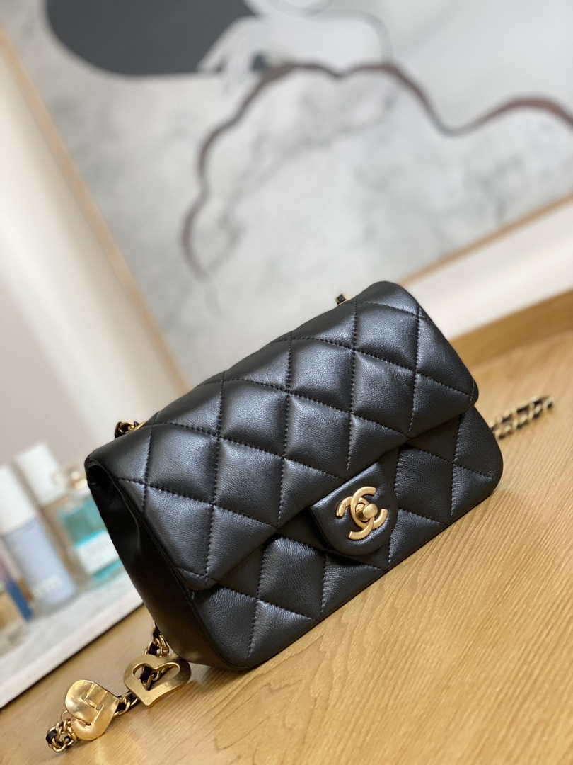 Chanel AS3457 Mini Flap Bag Lambskin & Gold-Tone Metal Black - Default Title - View 3