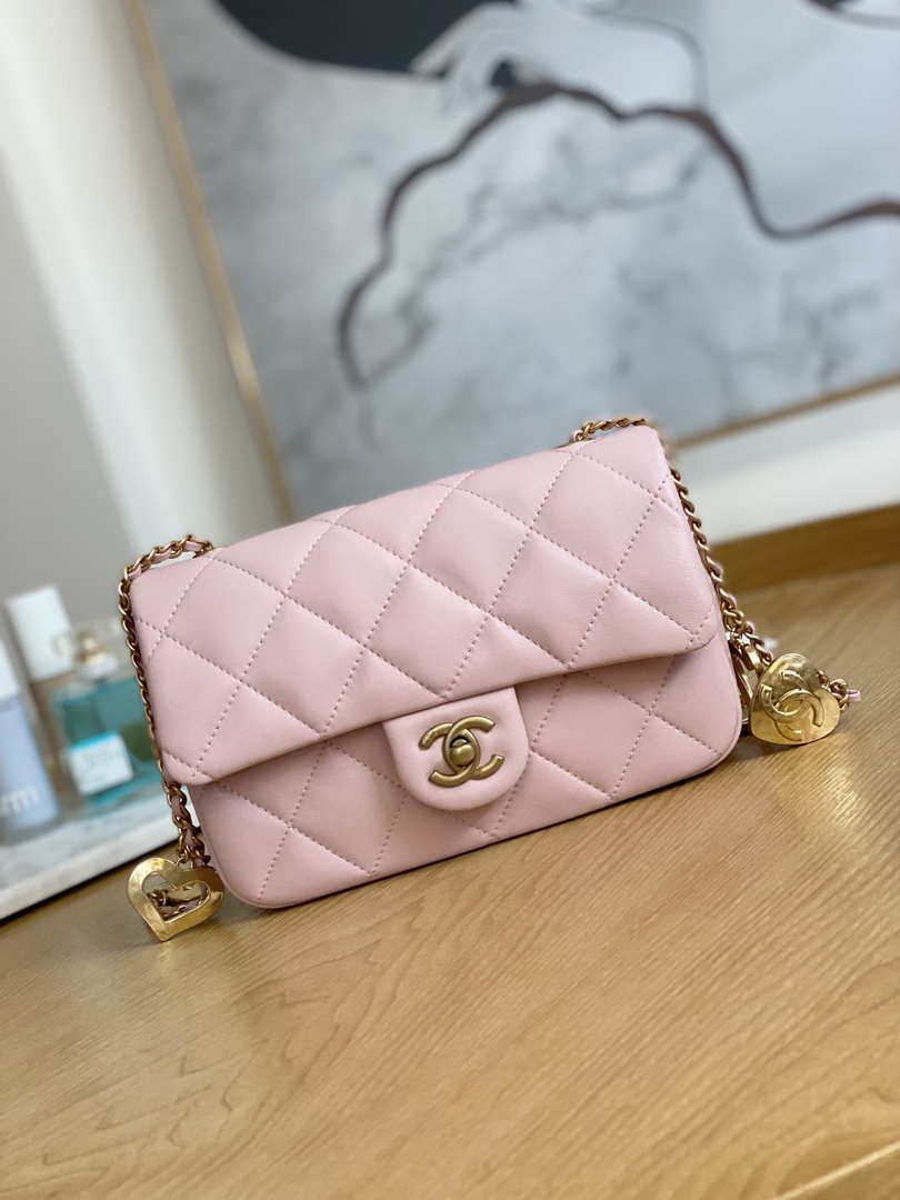Chanel AS3457 Mini Flap Bag Lambskin & Gold-Tone Metal Pink