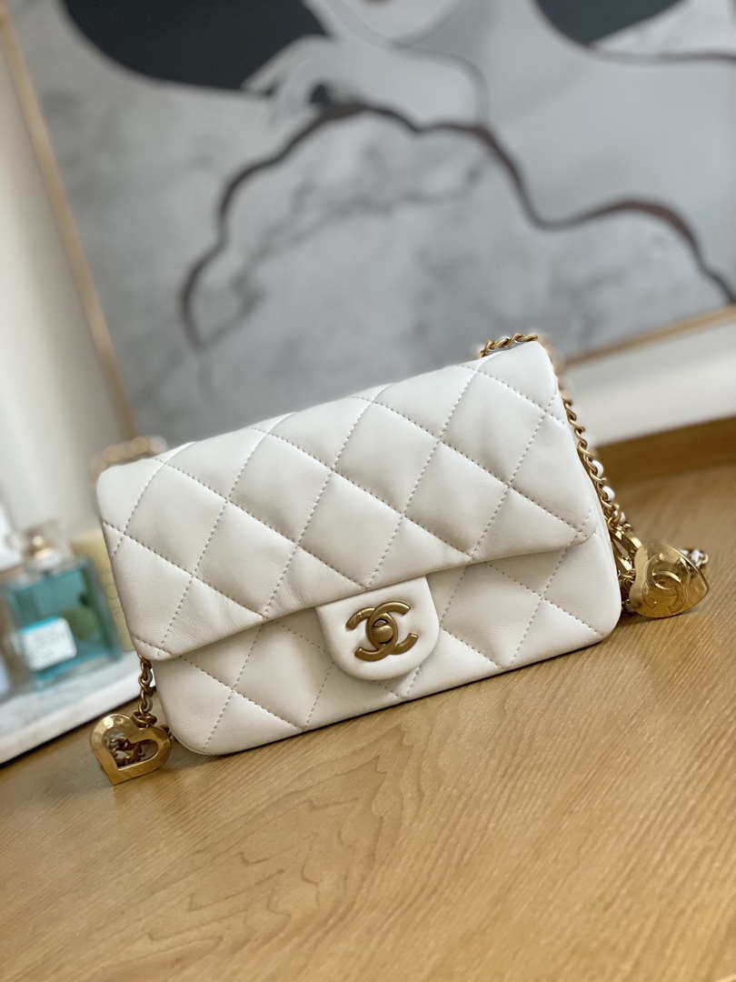 Chanel AS3457 Mini Flap Bag Lambskin & Gold-Tone Metal White
