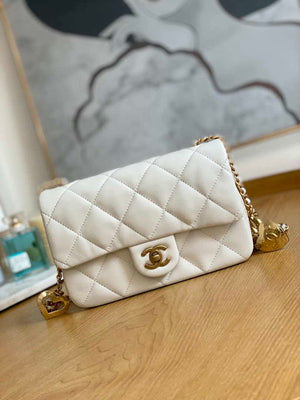 Chanel AS3457 Mini Flap Bag Lambskin & Gold-Tone Metal White - Default Title - View 1