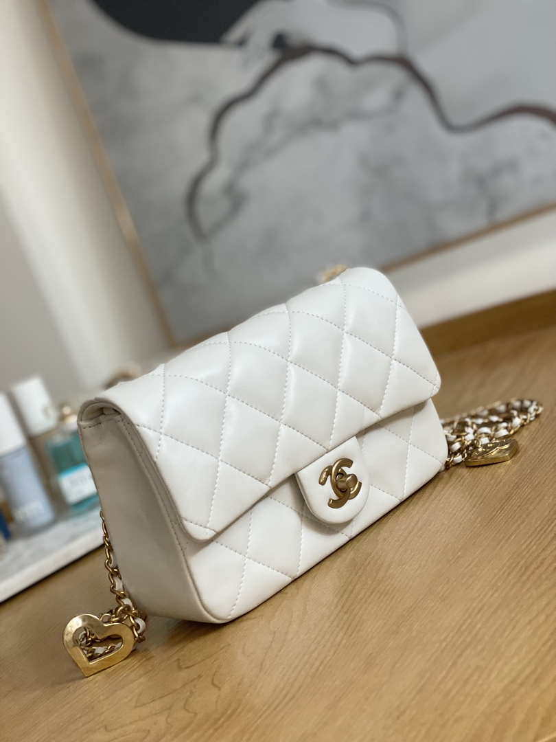 Chanel AS3457 Mini Flap Bag Lambskin & Gold-Tone Metal White - Default Title - View 3