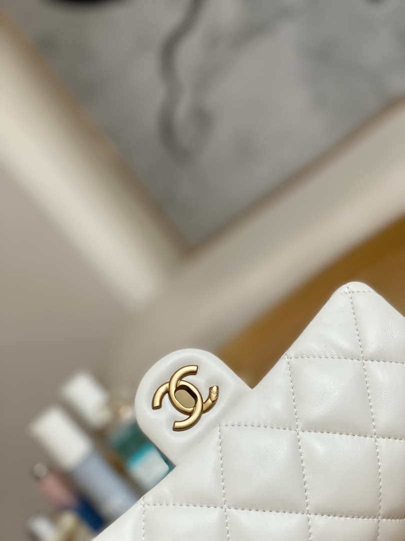 Chanel AS3457 Mini Flap Bag Lambskin & Gold-Tone Metal White