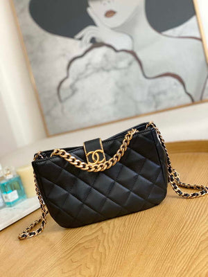 Chanel AS3476 HOBO Handbag Lambskin & Gold-Tone Metal Black - Default Title - View 1