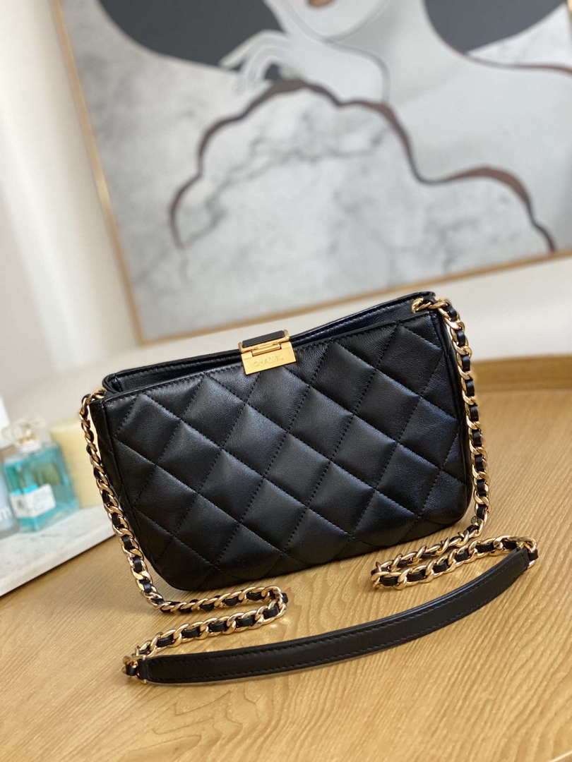 Chanel AS3476 HOBO Handbag Lambskin & Gold-Tone Metal Black - Default Title - View 2