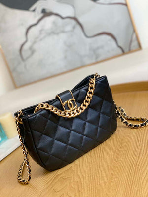 Chanel AS3476 HOBO Handbag Lambskin & Gold-Tone Metal Black - Default Title - View 3