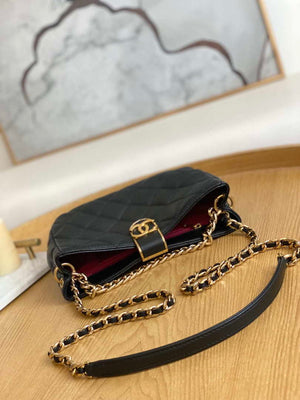 Chanel AS3476 HOBO Handbag Lambskin & Gold-Tone Metal Black - Default Title - View 6