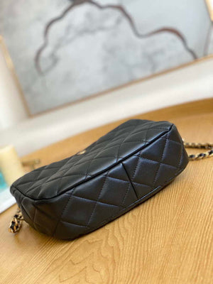 Chanel AS3476 HOBO Handbag Lambskin & Gold-Tone Metal Black - Default Title - View 7